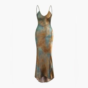MICAS NEW Satin Watercolor Backless Dress